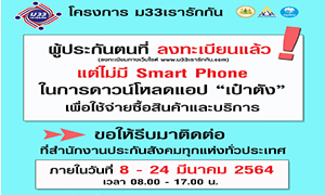 ขยายเวลาลงทะเบียน “ม33เรารักกัน” กลุ่มผู้ประกันตนไม่มีสมาร์ทโฟน และได้ลงทะเบียนแล้ว ออกไปถึง 28 มี.ค.64
