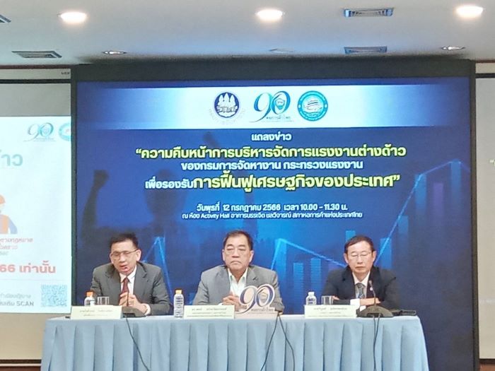 อธิบดี​กรมฯจัด​หางาน​ - ปธ.สภาหอการค้า​ฯ​ ร่วมแถลงฯ​ สถ.ประกอบการกิจการ​ธุรกิจ​ไทย ต้องการ​ รง.ต่างด้าว​ ให้ยื่นภายใน​ 31​ ก.ค.66​ นี้