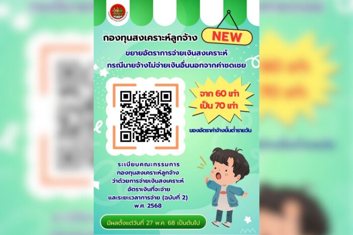 “พิพัฒน์” เพิ่มการคุ้มครองลูกจ้าง ปรับจ่ายเงินสงเคราะห์ กรณีไม่ได้รับสิทธิอื่นนอกจากค่าชดเชย เป็น 70 เท่าของค่าจ้างขั้นต่ำ