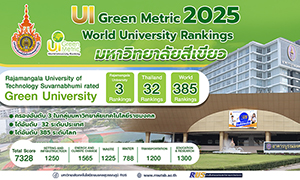 ราชมงคลสุวรรณภูมิ ติดอันดับมหาวิทยาลัยสีเขียวโลก UI GreenMetric 2025 รั้งอันดับ 3 กลุ่ม มทร. อันดับ 32 ของประเทศ และอันดับ 385 ของโลก พร้อมเดินหน้าสู่ Net Zero Campus ตามนโยบาย อว.