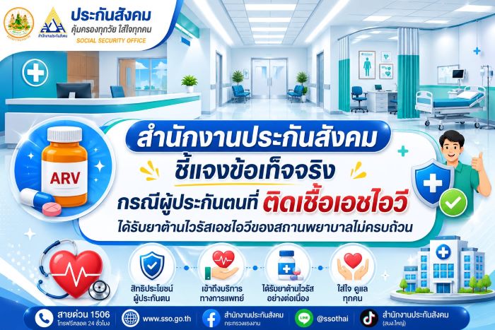สำนักงานประกันสังคม ชี้แจงข้อเท็จจริง กรณีผู้ประกันตนที่ติดเชื้อเอชไอวี ได้รับยาต้านไวรัสเอชไอวีของสถานพยาบาลไม่ครบถ้วน